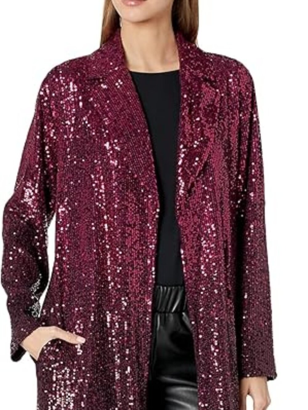 Trina Turk Pisces Metallic Sequin Longline Jacket Festive Fuchsia Plum $498 NWT